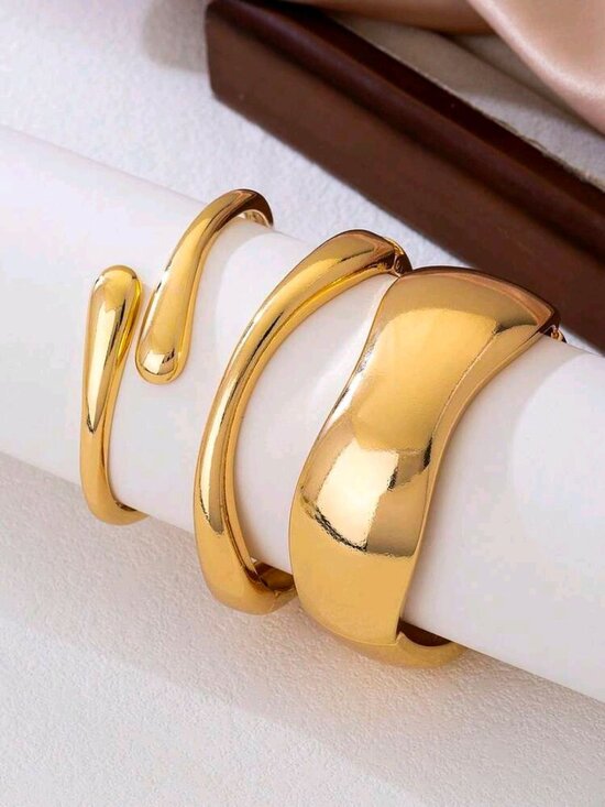 SHEIN Jewelry - SHEIN ✦ 3pcs Gold Tone Bangle Set ✦ Asymmetric Teardrop Irregular One Size